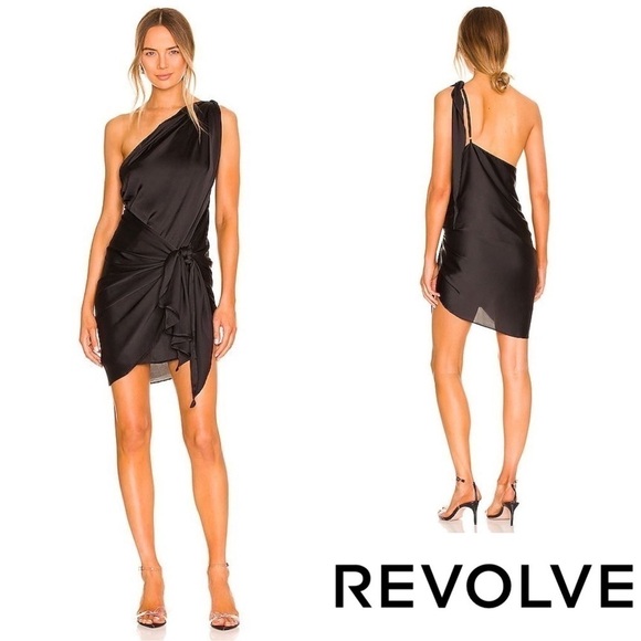 Baobab Dress Marea Mini Satin One-Shoulder Adjustable Tie Beach LBD Black XS NWT - Picture 9 of 9